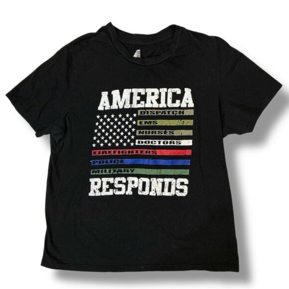 American Dream Team Network Tops - First Responders America Responds Patriotic Flag T-Shirt Black Multicolor XL